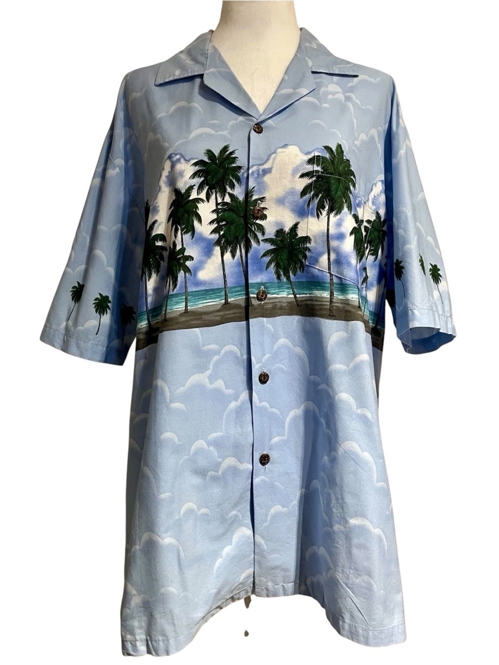 Vintage Pacific Legend Hawaiian Aloha Shirt L USA Hawaii Palm Tree Resort